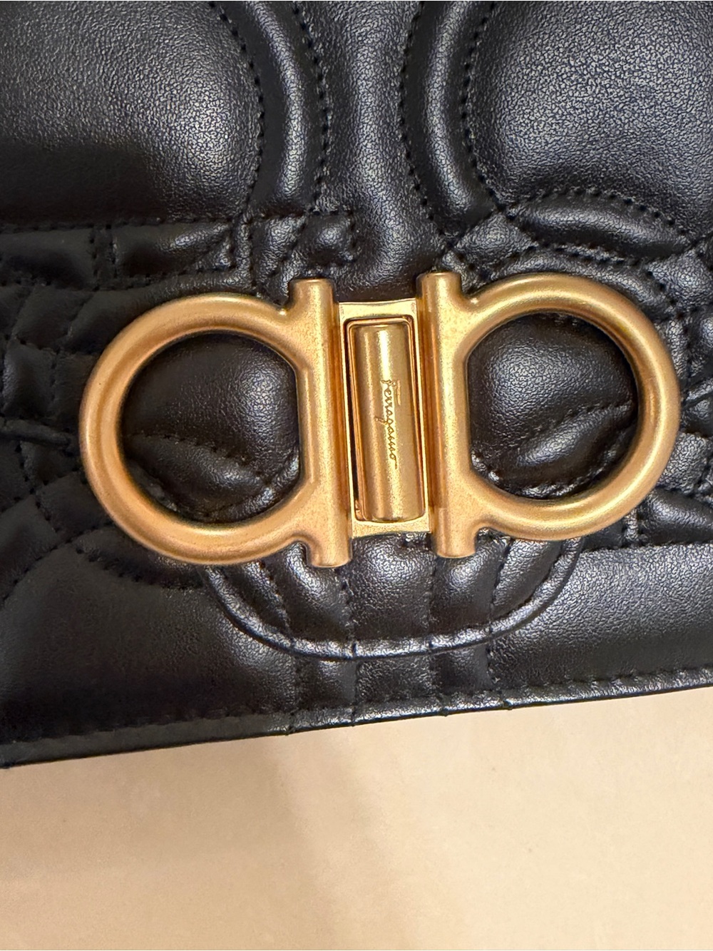 Salvatore Ferragamo Black Quilted Leather Shoulder Bag with Gold Hardware - Picture 8 of 11